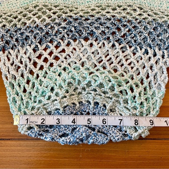 NEW! Handcrafted Crochet 100% Cotton Packable Tote Bag & Pouch - Blue/Green - Picture 13 of 16